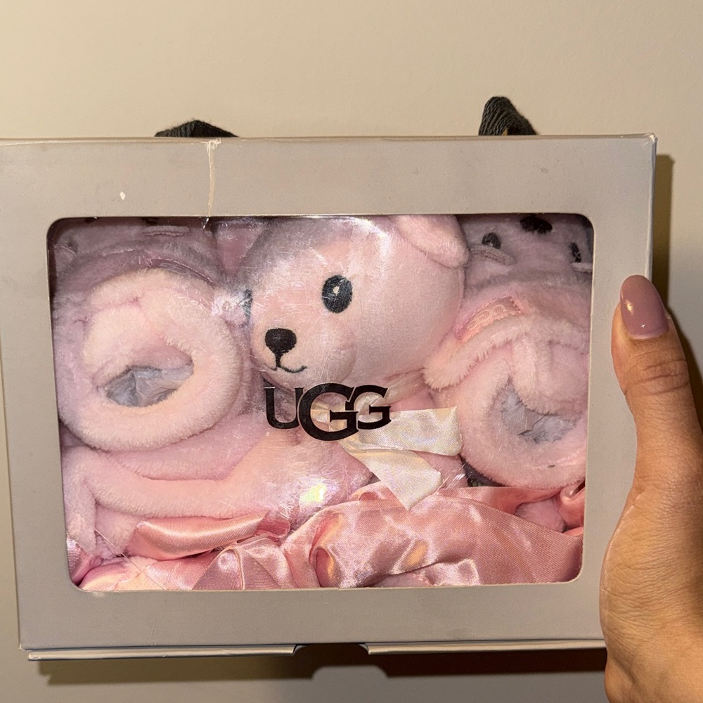 UGG Pink Baby Gift Set with Booties and Blanket